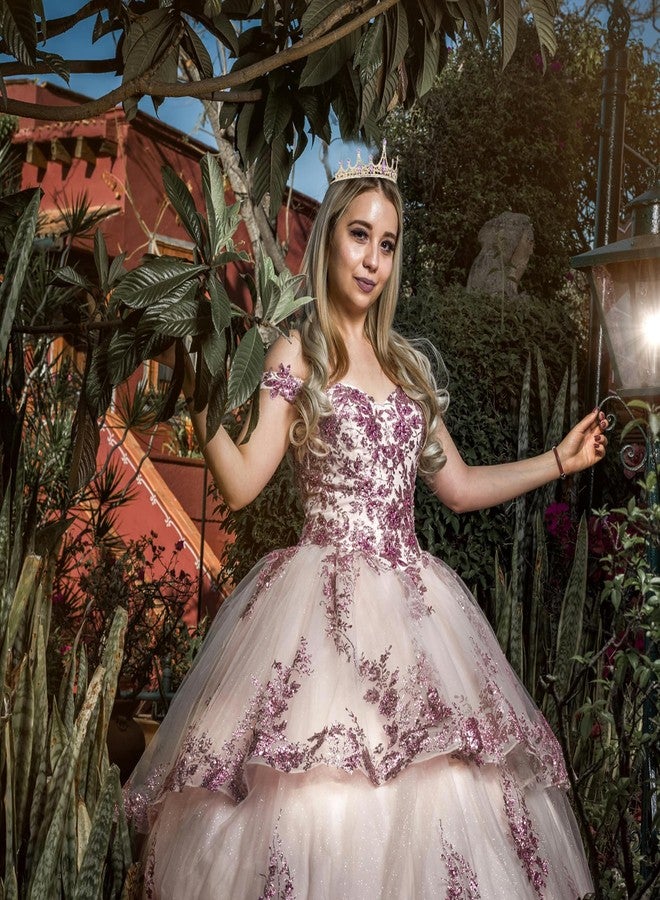 Amariver Gold Wedding Crown Crystal Tiara for Women Queen Crowns Princess Headband Purple Rhinestones Tiaras for Bride Sparkle Hair Accessories for Birthday Prom Pageant Party - Image 5